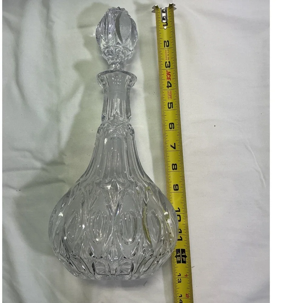 Vintage Cut Glass Crystal Decanter with Stopper Barware 12.5 Inch Clear